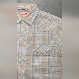 Levi's Beige Plaid Button-Up Shirt, Small